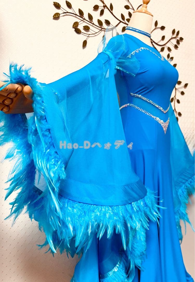 新品★ダンスドレス★スタンダード★社交ダンス★競技会★パーティー★シアンブルー