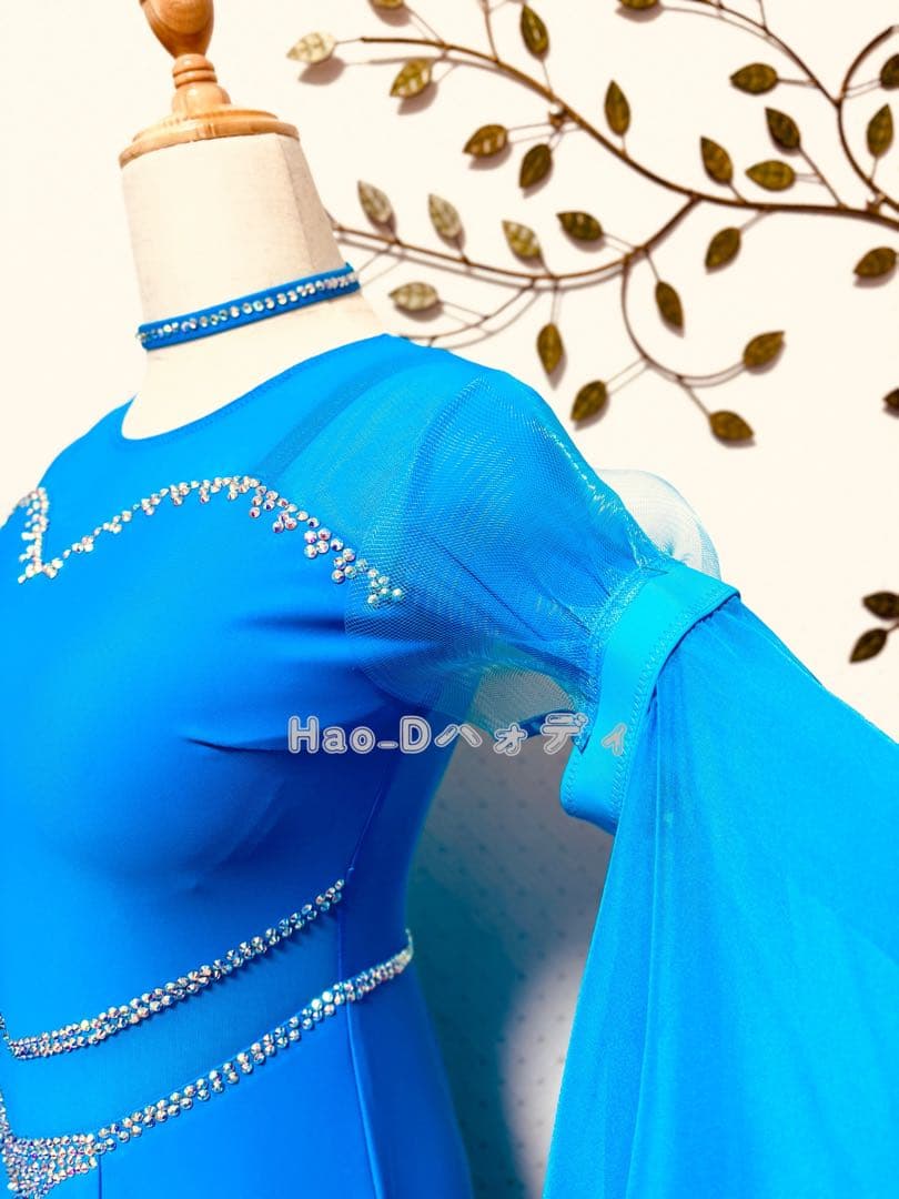 新品★ダンスドレス★スタンダード★社交ダンス★競技会★パーティー★シアンブルー