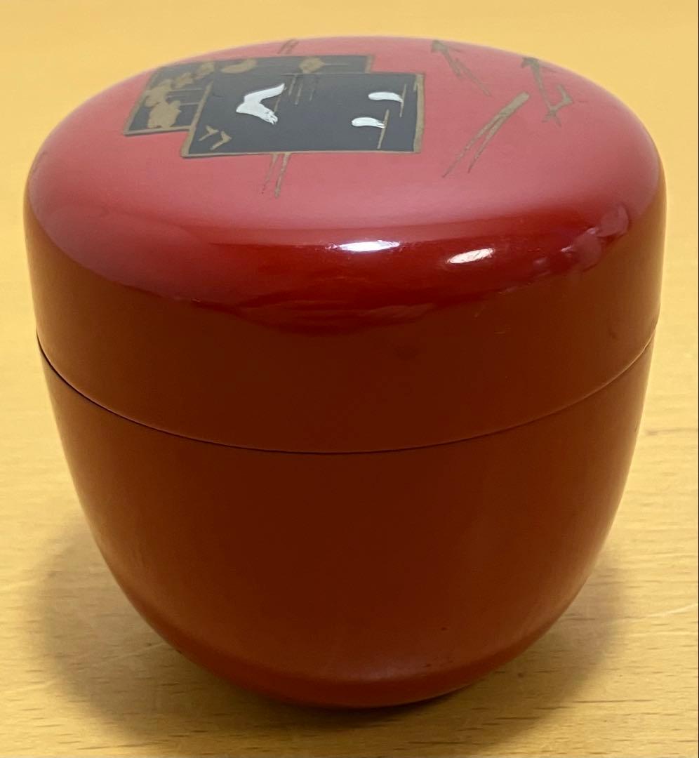 【茶道具】棗　なつめ　朱色　抹茶入れ　茶器　漆塗り