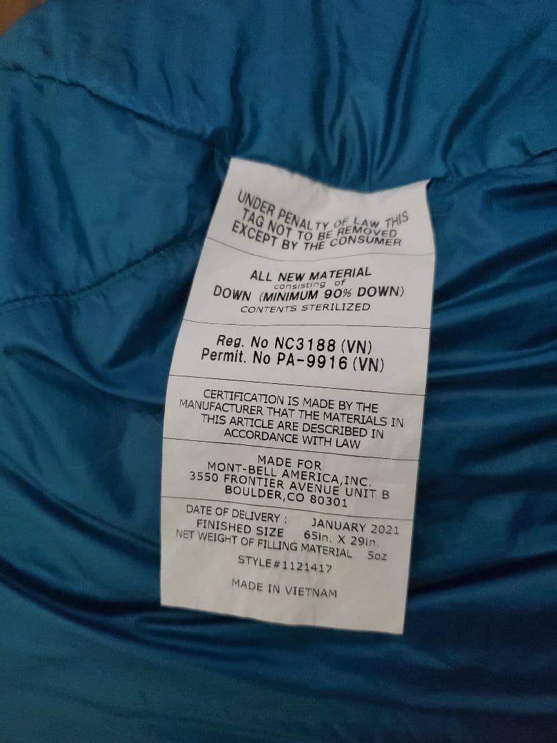 モンベル ダウンハガー#3 800　ハーフレングス