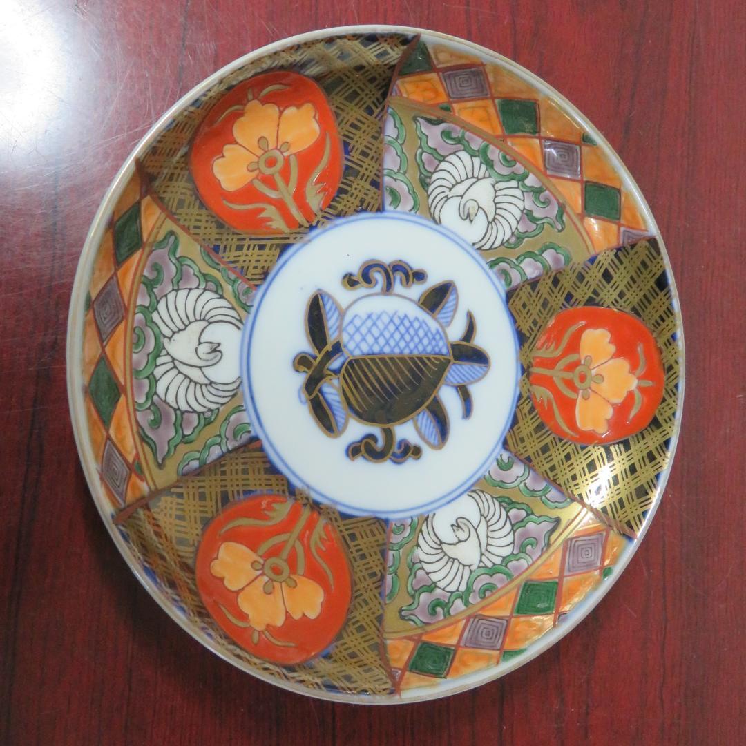 中皿 2枚 金彩 色絵付 花文様 宝文様 角富