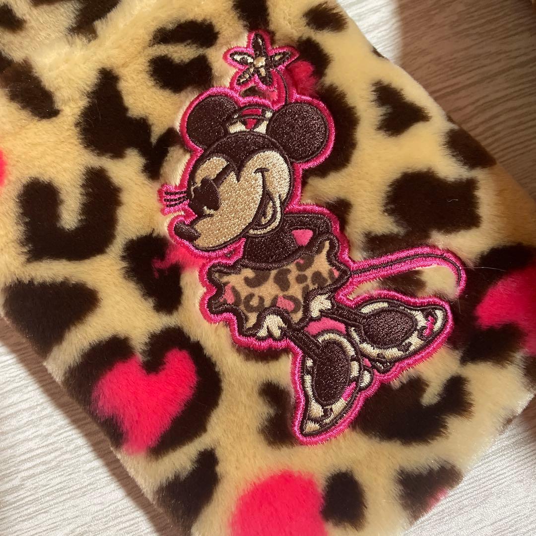 【美品】ディズニー マフラーファンキャップ 被り物 ヒョウ柄 ピンク