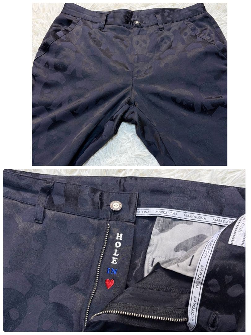 マークアンドロナ パンツ 総柄 スカル