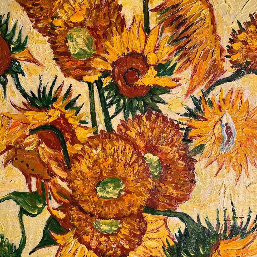 ★秀作★ 手書き油絵 ゴッホ ひまわり 額付 肉筆絵画 インテリア 油彩画