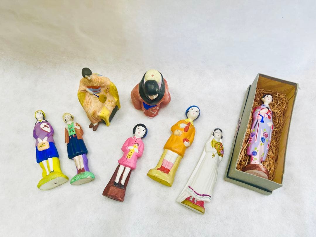 昭和初期 土人形 8体セット 郷土玩具 女性像 全長約15〜20cm 美品