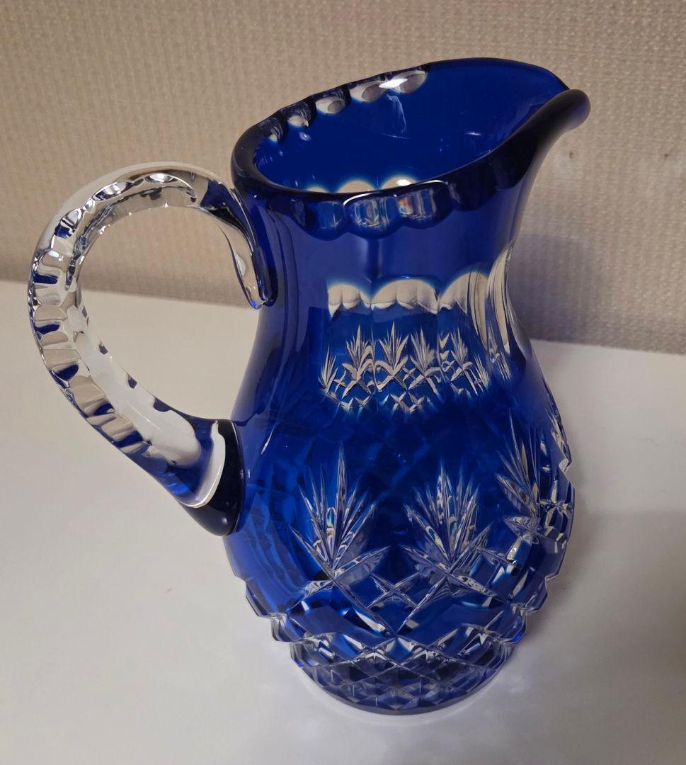 切子 ピッチャー ブルー 手付き
