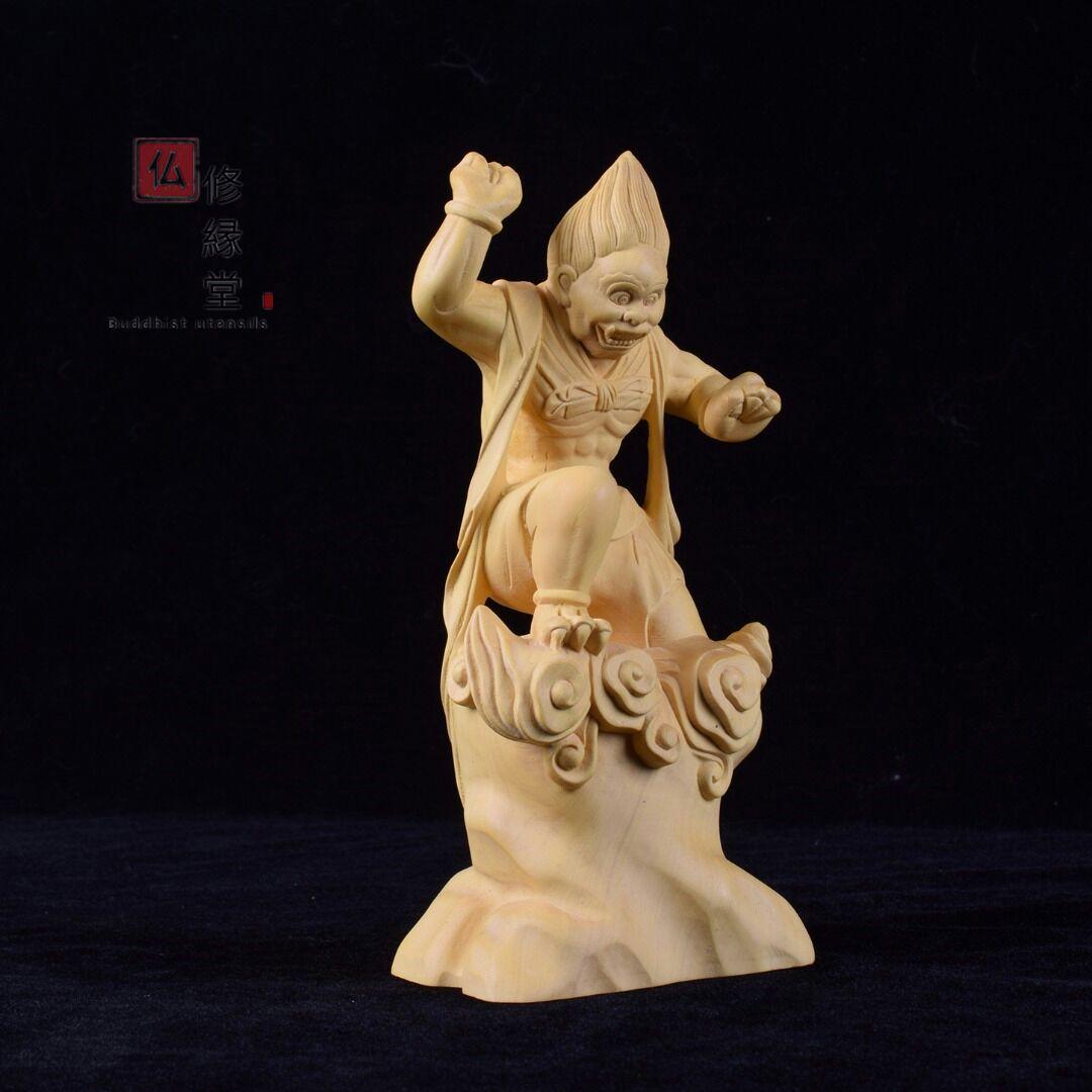 【修縁堂】高品質 木彫仏像 火神立像 彫刻 仏教工芸 柘植材 仏師で仕上げ