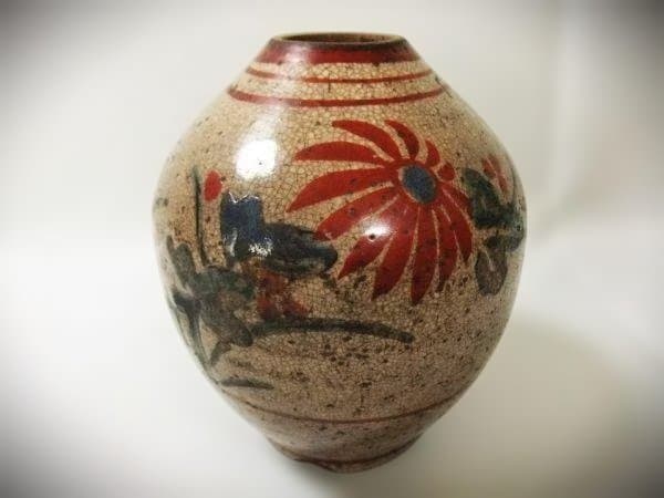 花柄陶器壺 古清水焼 茶入れ壺 染付 京焼 清水焼 時代物 骨董