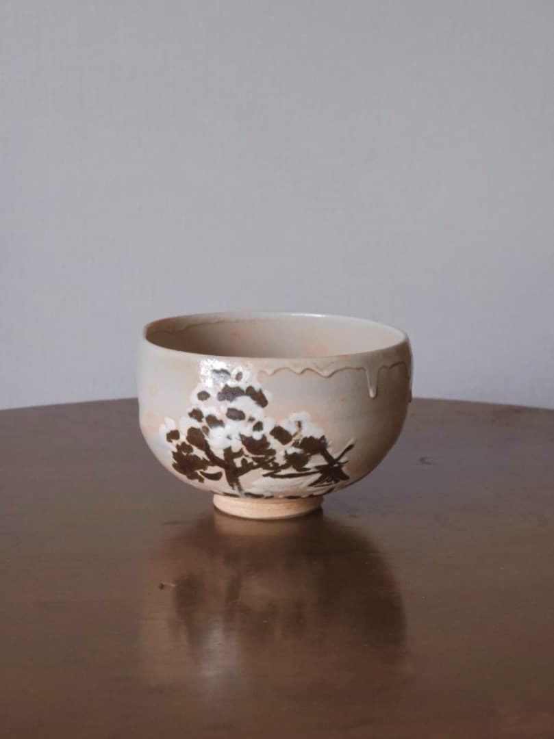 高橋道八　銹絵秋草文　茶碗　茶道具　仕覆付　箱付　Q2325