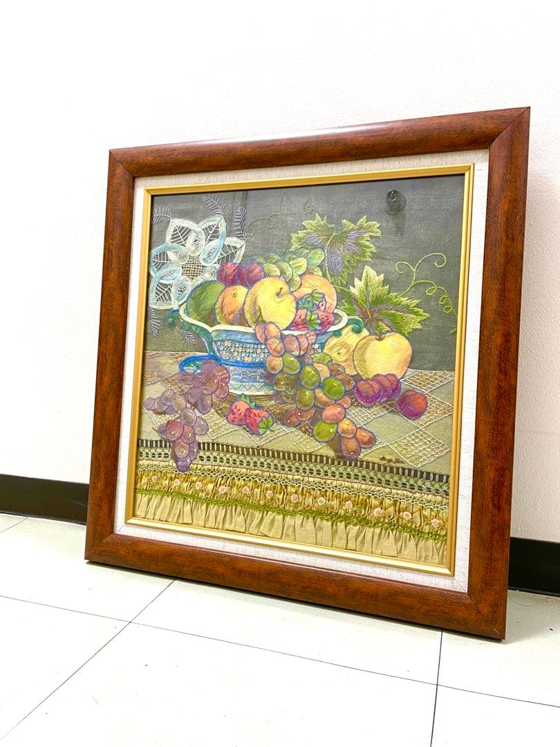 「刺繍静物」画家真筆・額装・額付絵画・静物画・逸品