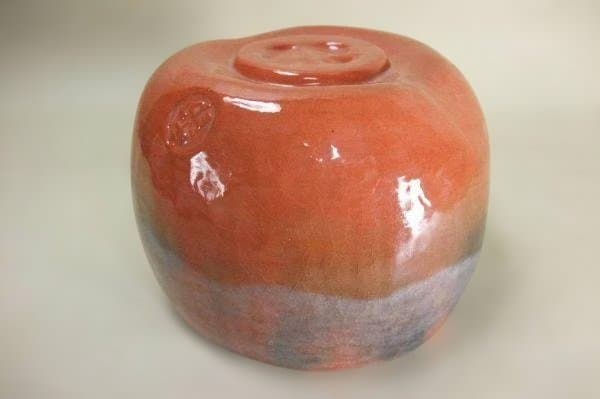 柿高台 「福井楽印」赤楽茶碗 茶道具 抹茶茶碗 京焼 清水焼 共箱