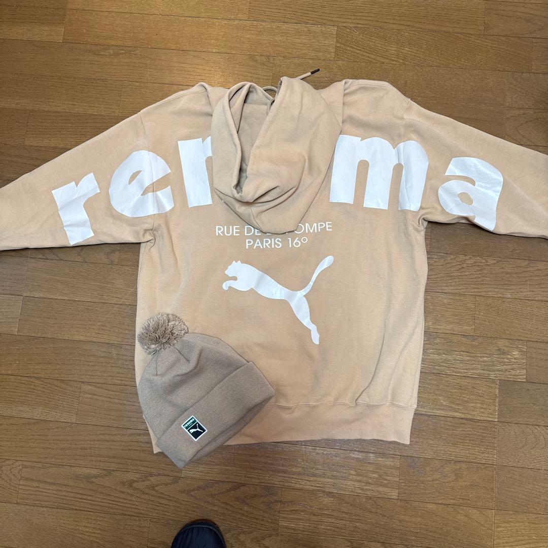 ゴルフ　renoma ✖️PUMA コラボ　ベージュ パーカー ニット帽 セット