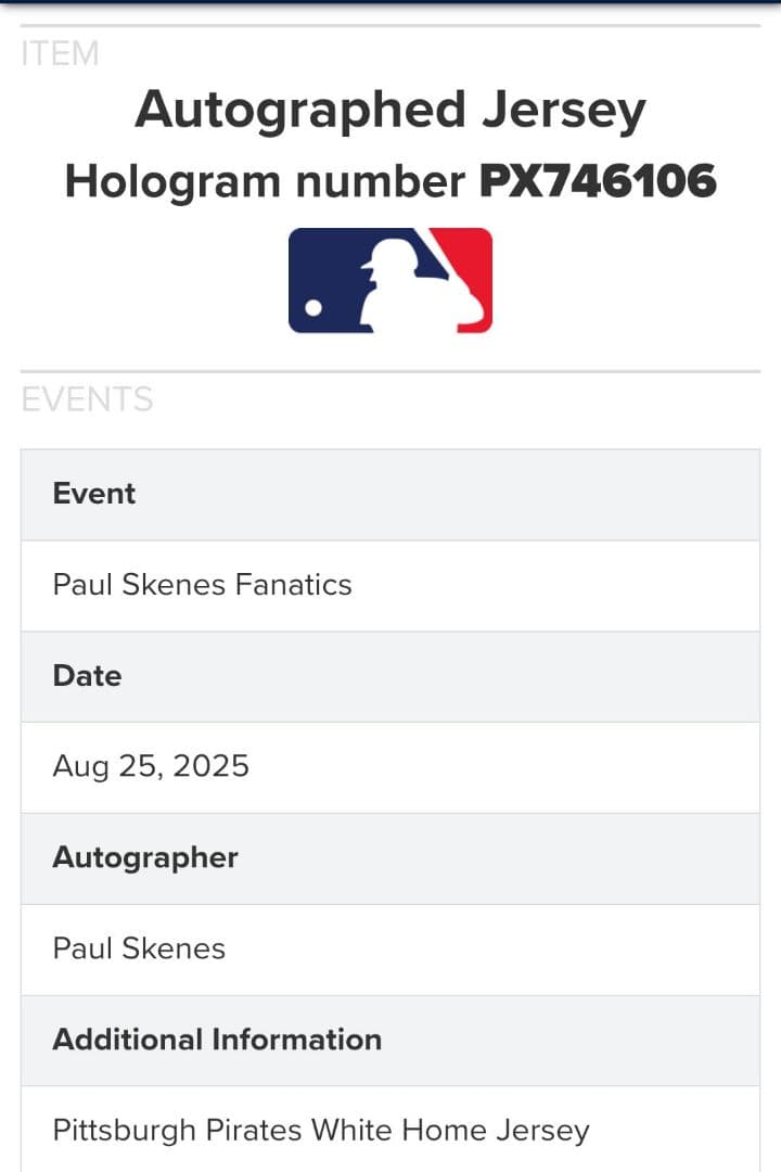 Paul Skenes　直筆サイン入りユニフォーム