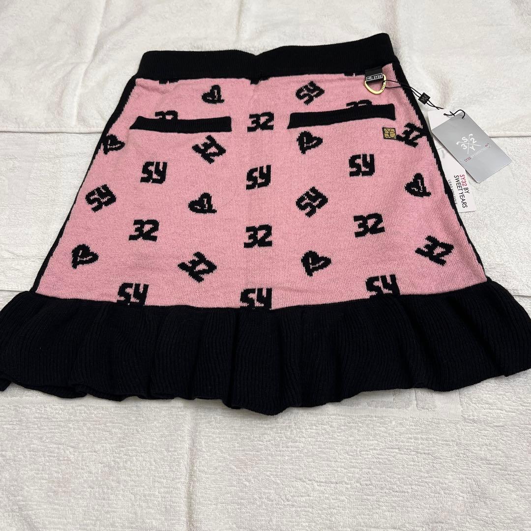 SY32 ニットスカート ピンク/黒