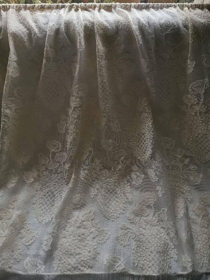 アンティーク ノッティンガム マドラスレース ポピープランター花籠カーテンパネル