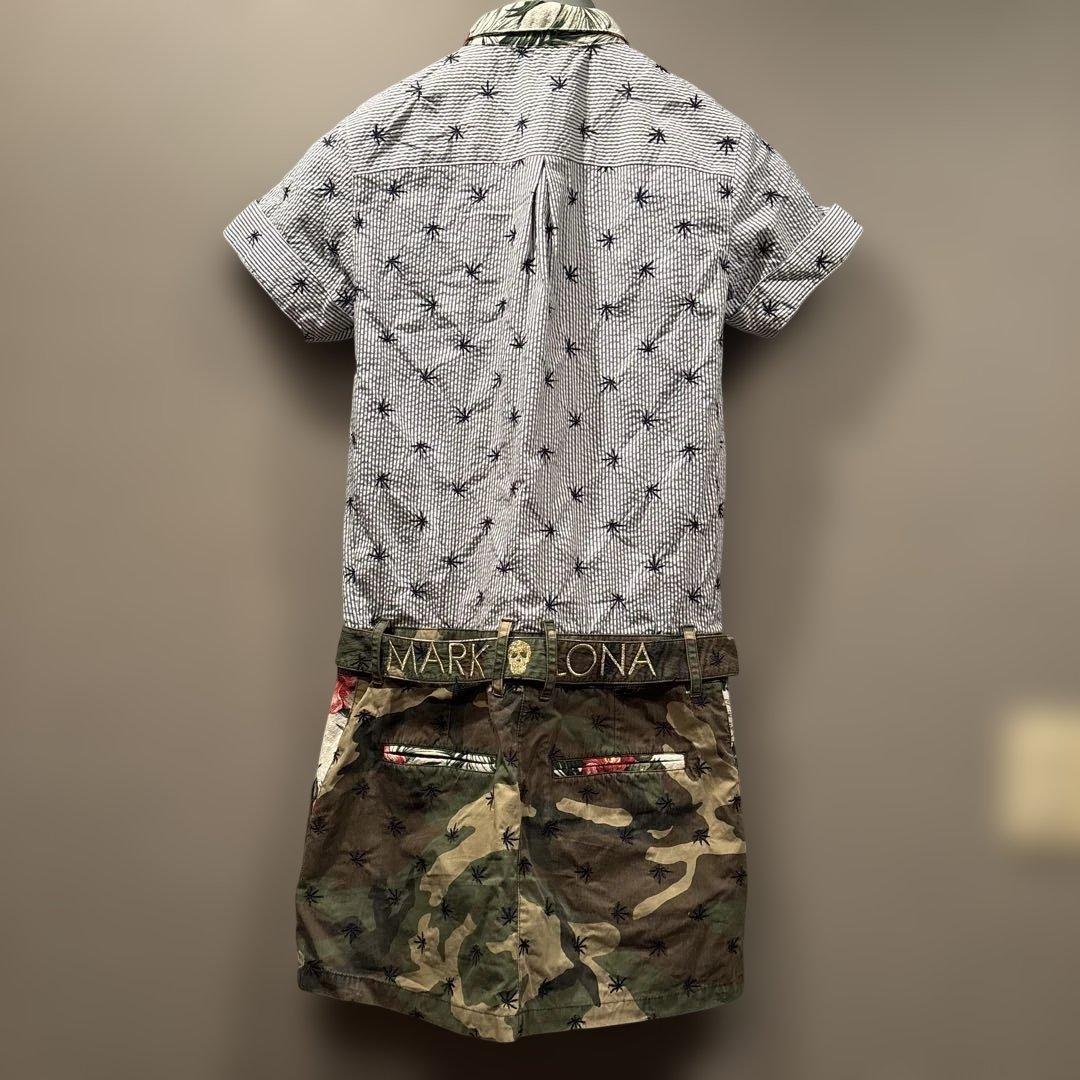 マークアンドロナ　　迷彩＆ストライプワンピース ワンピース