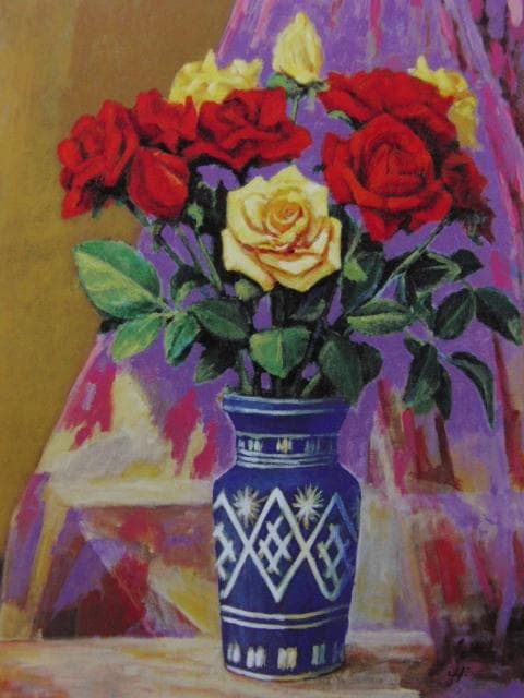 塩田清三郎、【バラ】、希少な画集画、新品高級額・額装付