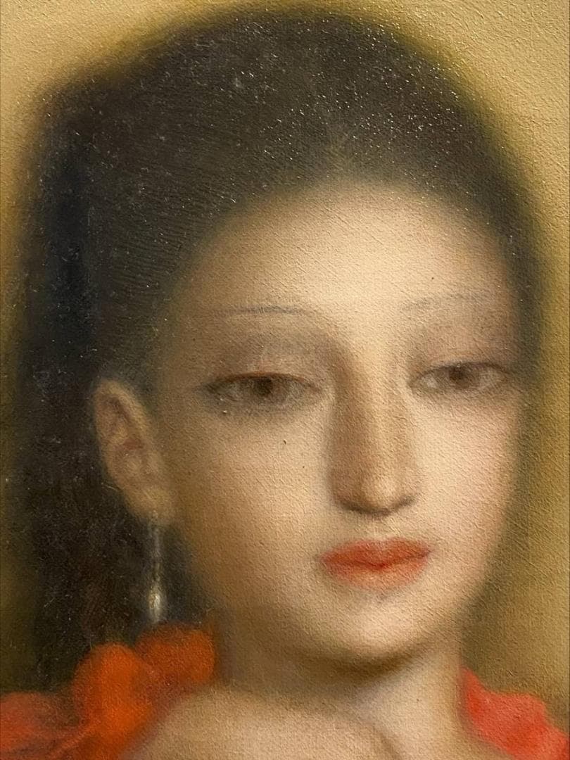 「真作」岩織治【雅麗】 　油絵　美人画　絵画　人物画　油彩画　F3号　サイン有