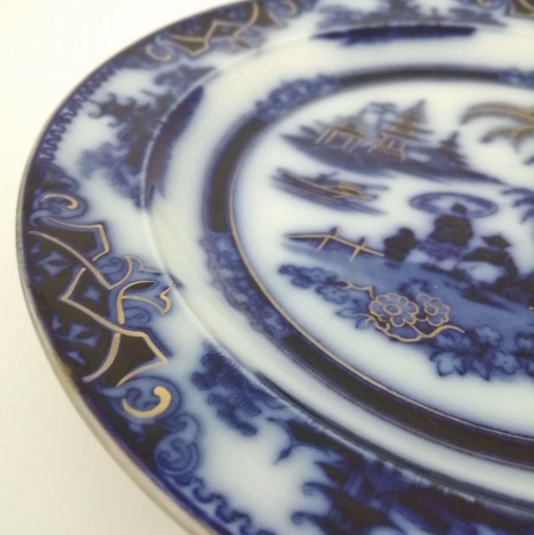 デルフト　阿蘭陀焼　ペトルスレグー　フローブルー　金彩にじみ手　皿１客