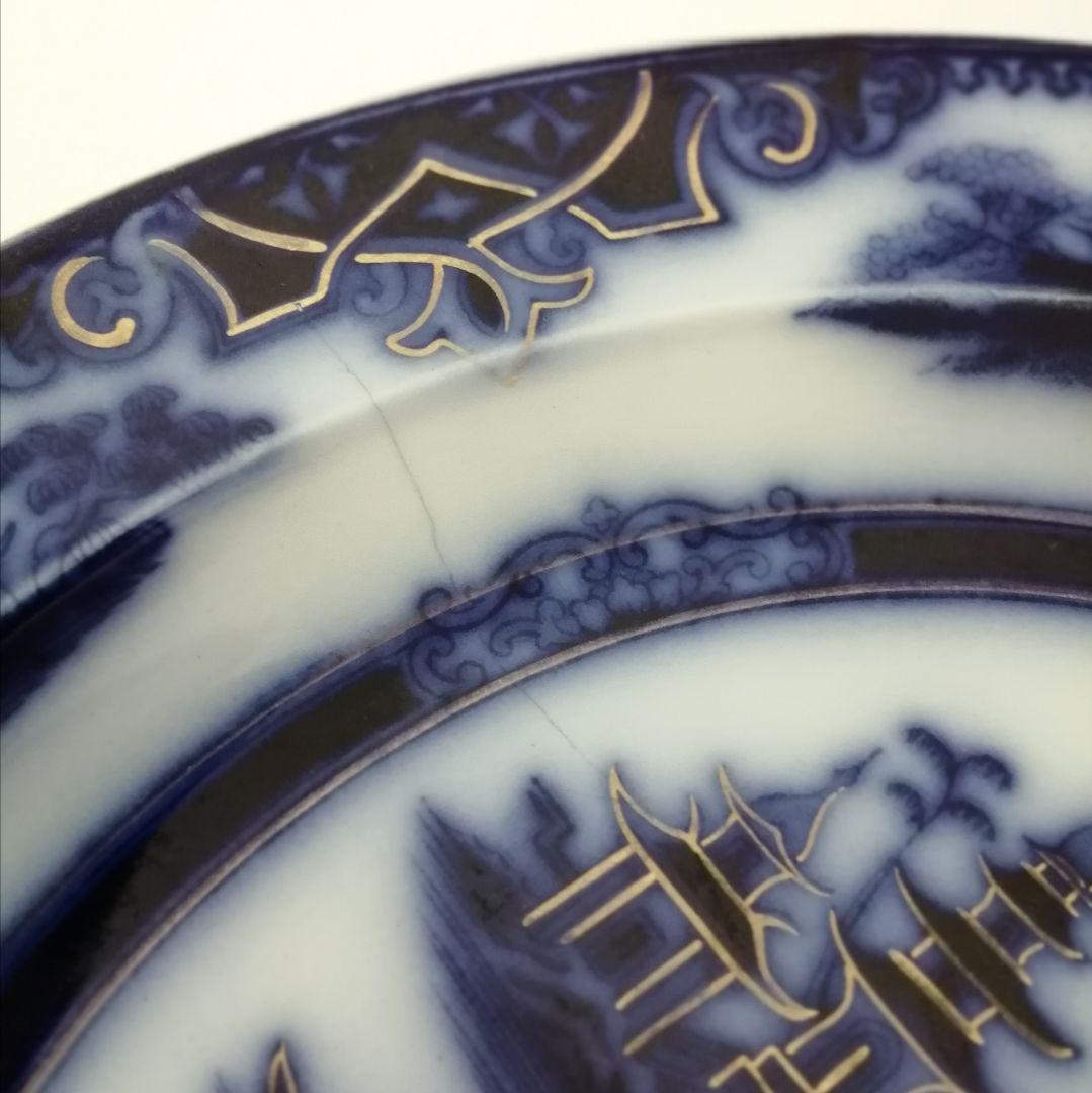 デルフト　阿蘭陀焼　ペトルスレグー　フローブルー　金彩にじみ手　皿１客
