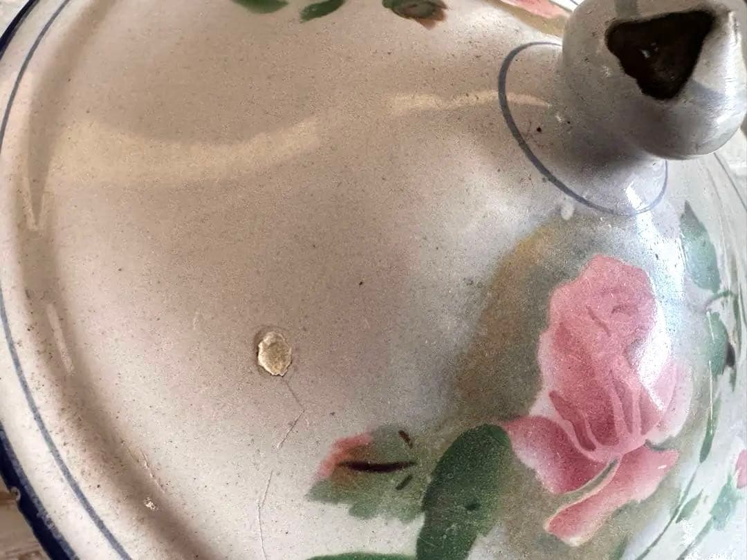 フランスアンティーク 小さなホーローキャセロール 鍋 JAPY 薔薇