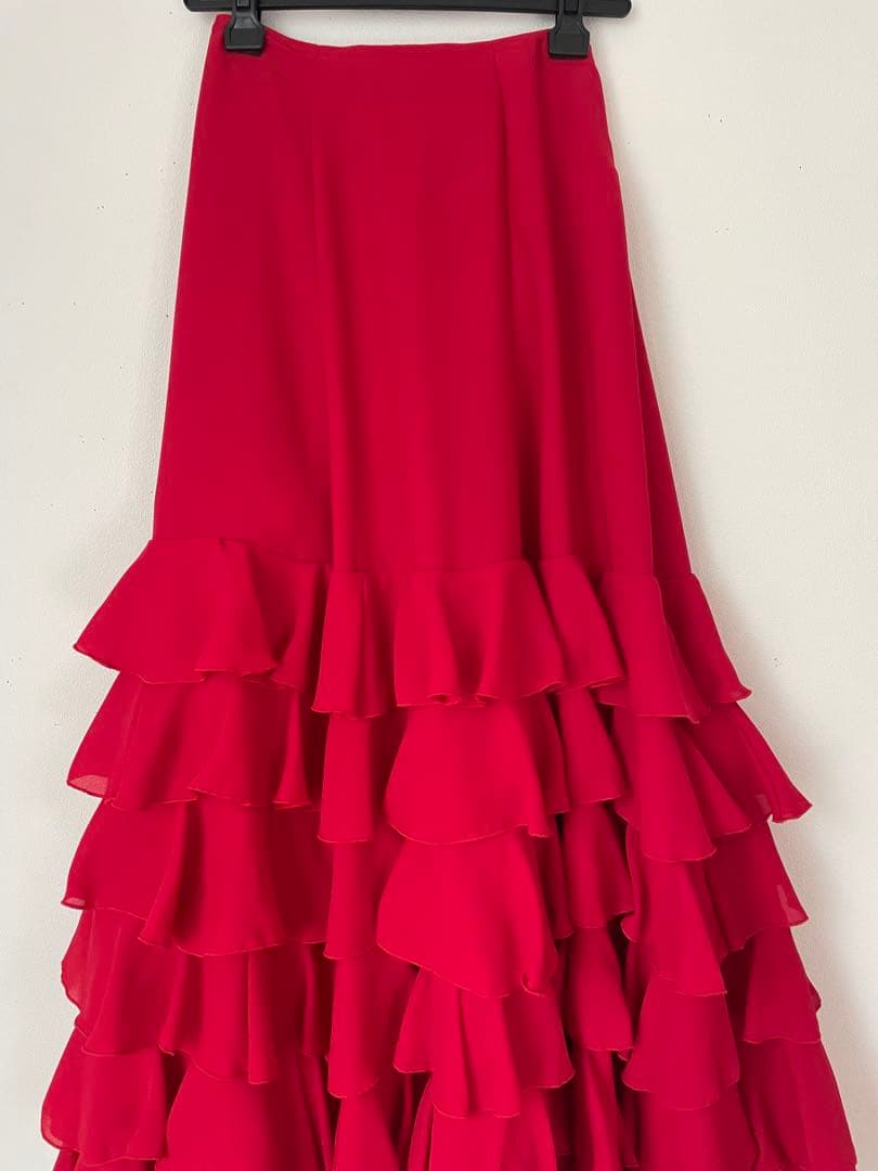 フラメンコ スカート 赤 フリル