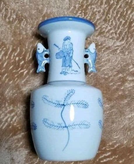 お値下げ 人物文染付花生 高砂手