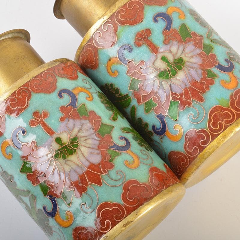 中国　古七宝琺瑯彩　花文　茶入　一對　M　R6636