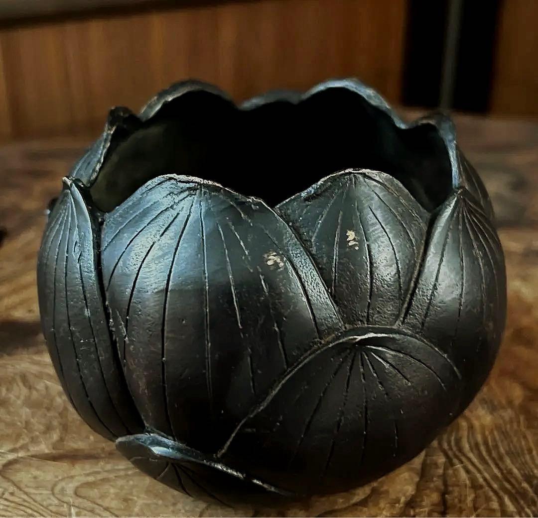 中国/李朝 仏教美術 時代 希少 蓮型 黄銅 漆喰塗り 香炉