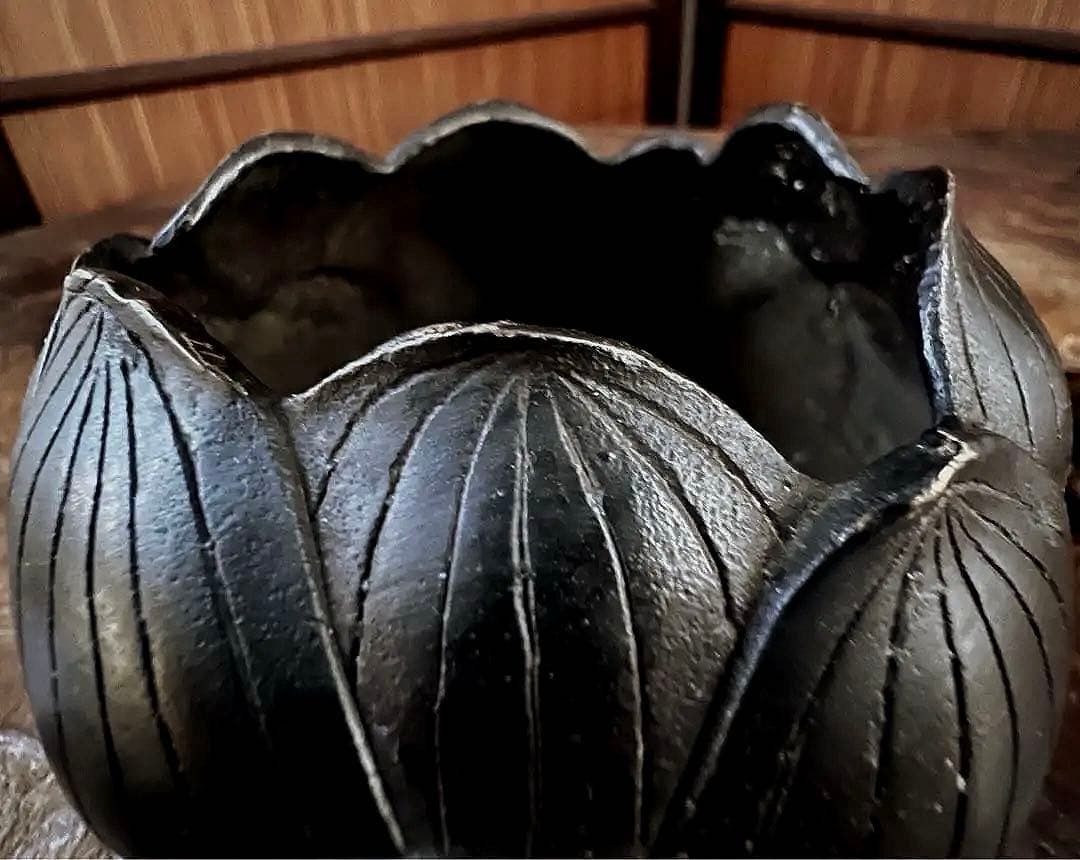 中国/李朝 仏教美術 時代 希少 蓮型 黄銅 漆喰塗り 香炉