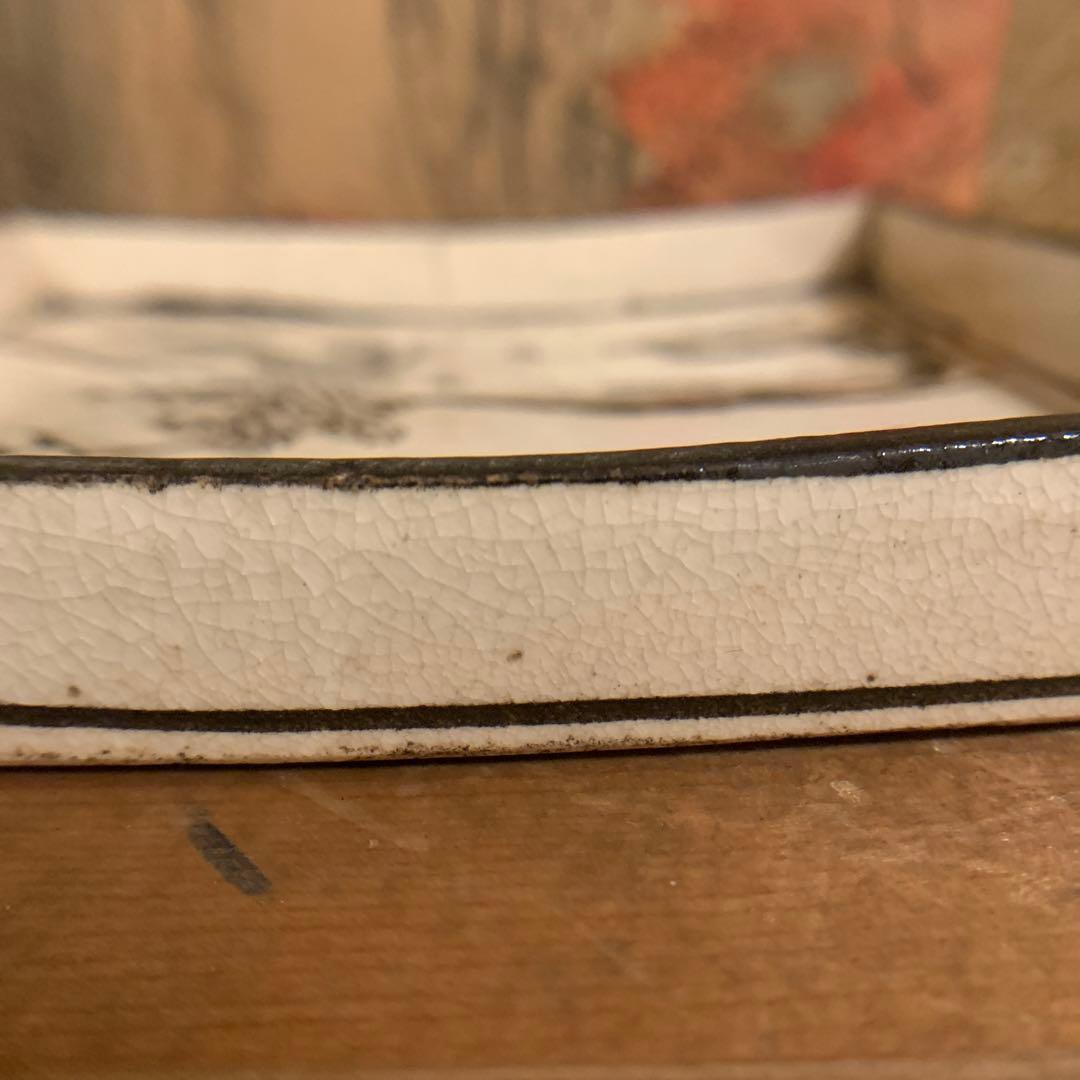 乾山省   漢詩文  方皿  山水  现物チェック希望　木箱     240