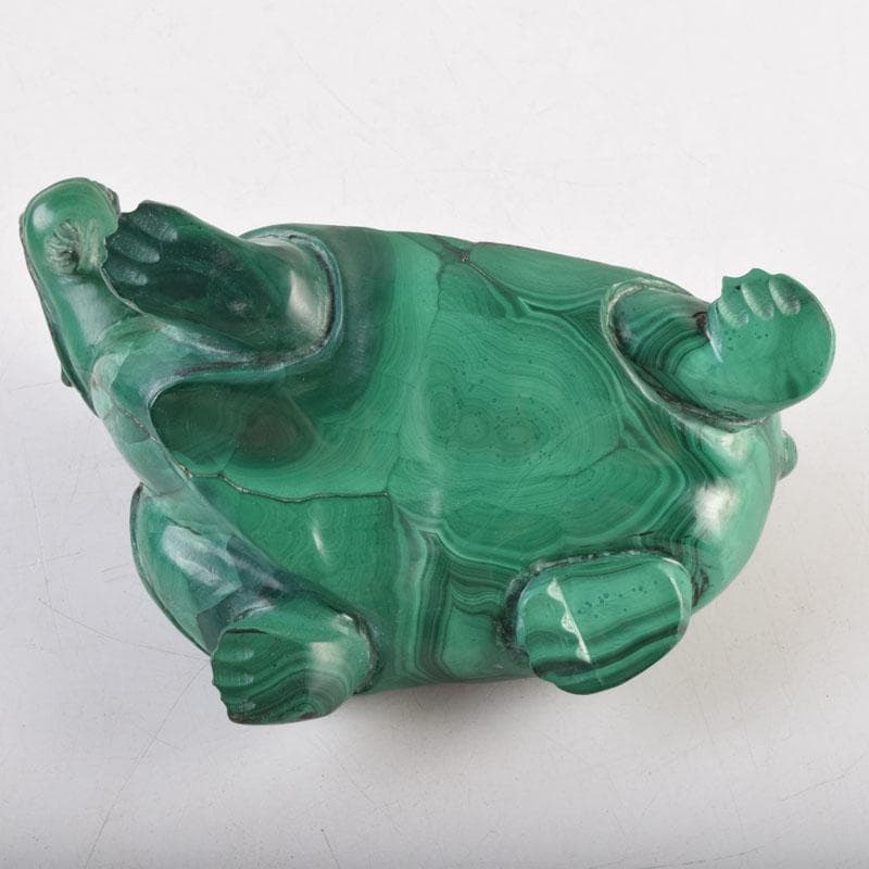 中国　玉石孔雀石マラカイト彫刻　神獣　置物　約896g　唐木台付　V　9009