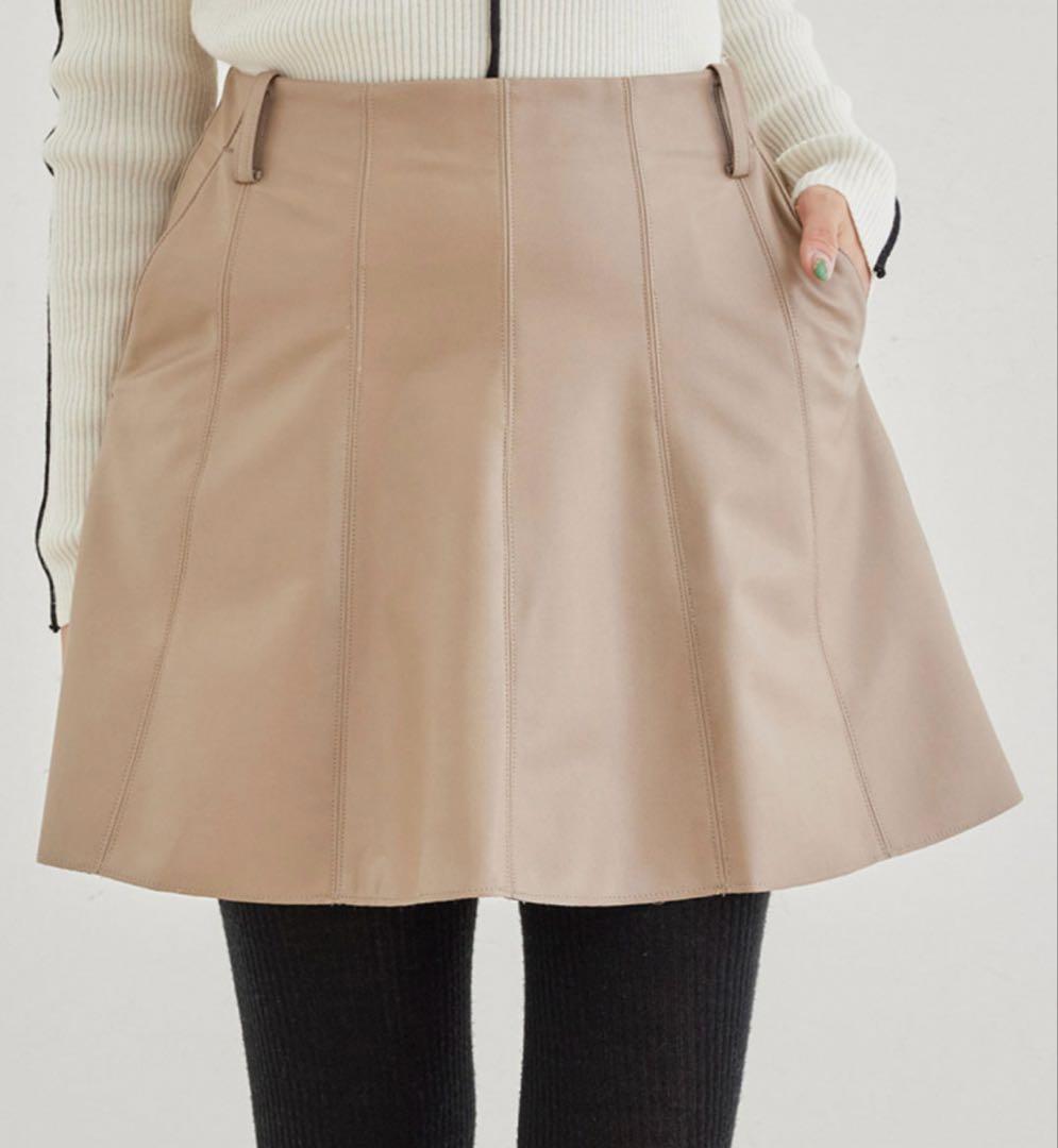 値下げ　新品タグ付き　ジュンアンドロペ　レザーフレアースカート　L ゴルフ