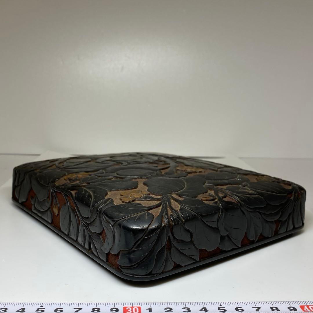 時代 本堆黒 硯箱 22.5×18.5×4.5cm 東キ7-1129☆2Fトコチ