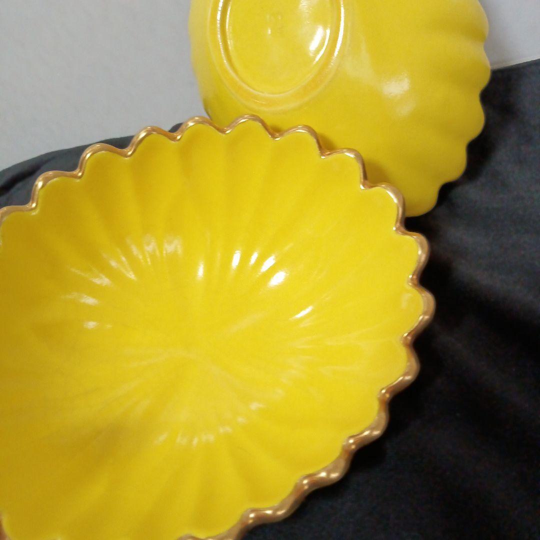 加賀瑞山　萬古焼　菊皿　花　2客　鉢　菊紋　金縁