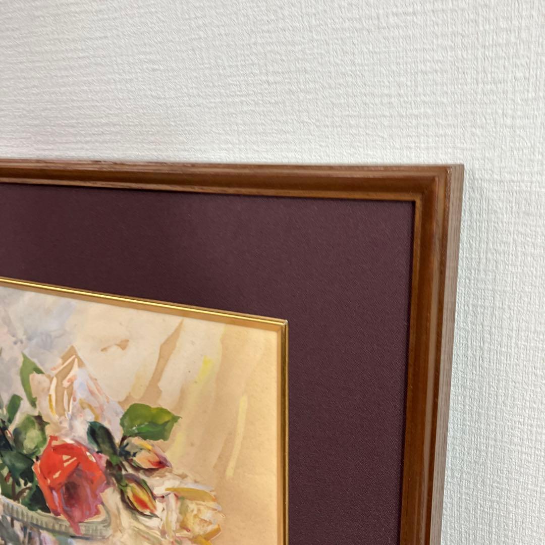 No.34120503 水彩画真野紀太郎「ばら　日本水彩画会45周年記念展出品作