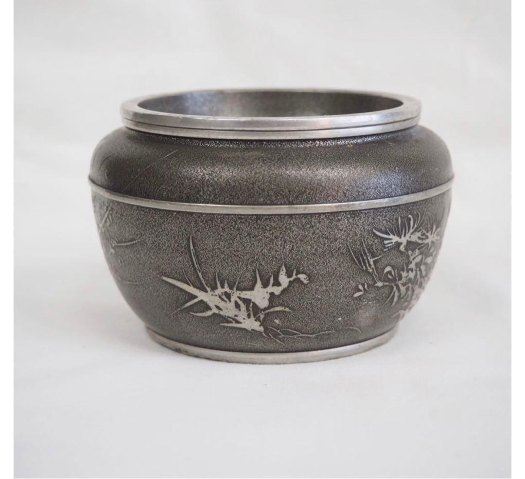 楽一番公式アカウント74送料無料　間村自造 古錫 蘭竹菊梅四君子建水煎茶器