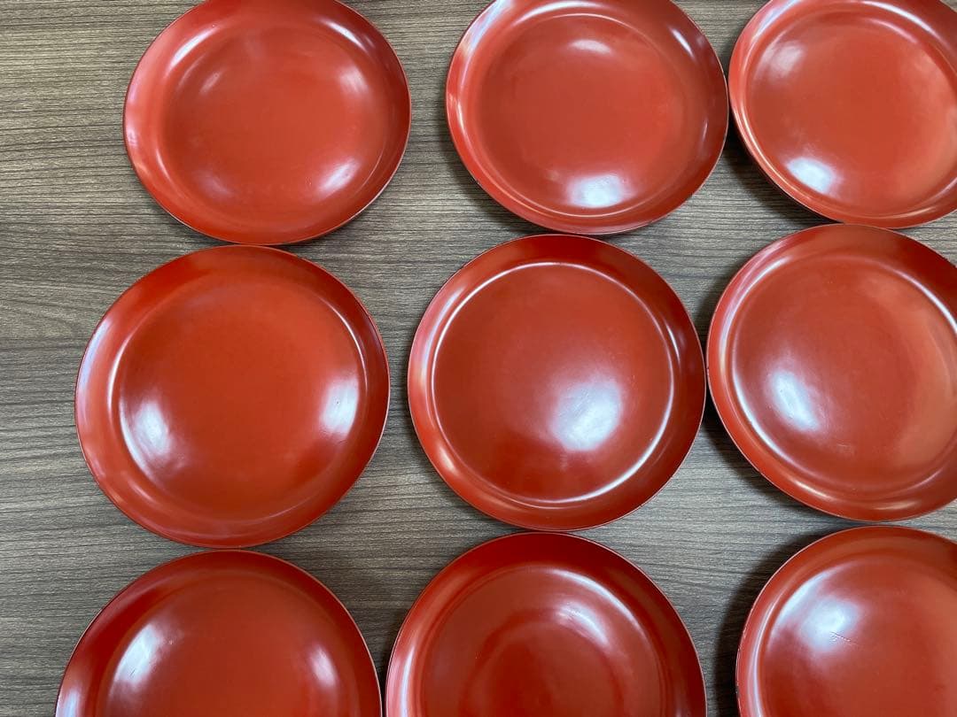 【現状品】輪島塗 漆器 朱塗 平皿 19枚セット 底黒塗 レトロ　アンティーク