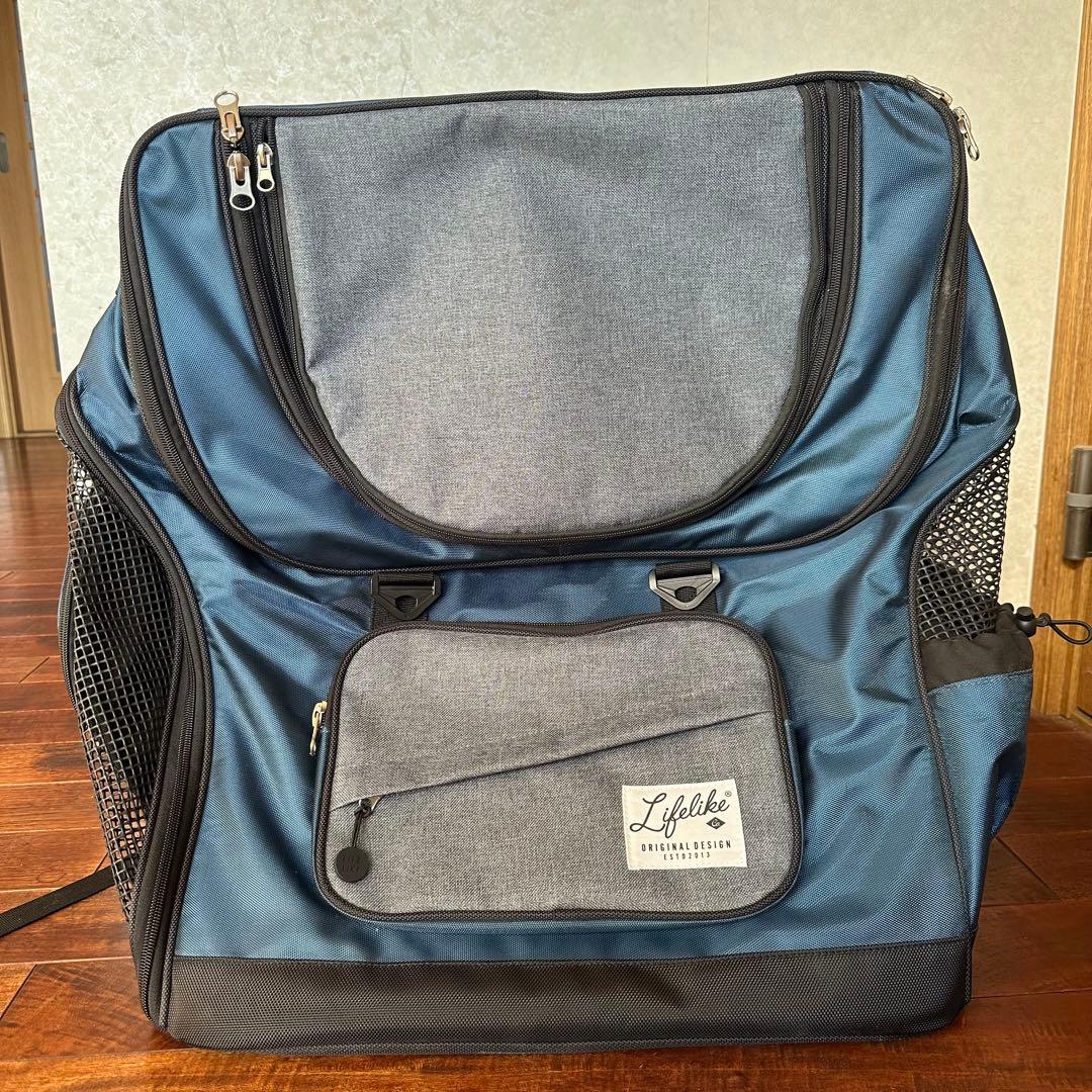 【美品】Lifelike ペットキャリー リュック 耐荷重15kg ネイビー