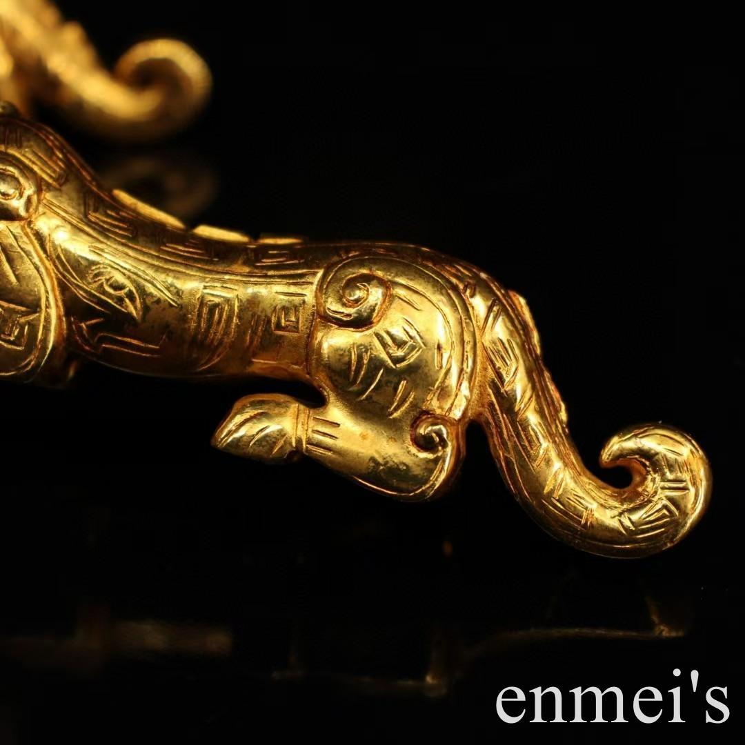 中国古美術・旧蔵鎏金の虎符セット・兵符・純銅製・高浮彫・置物・文房具・風水開運