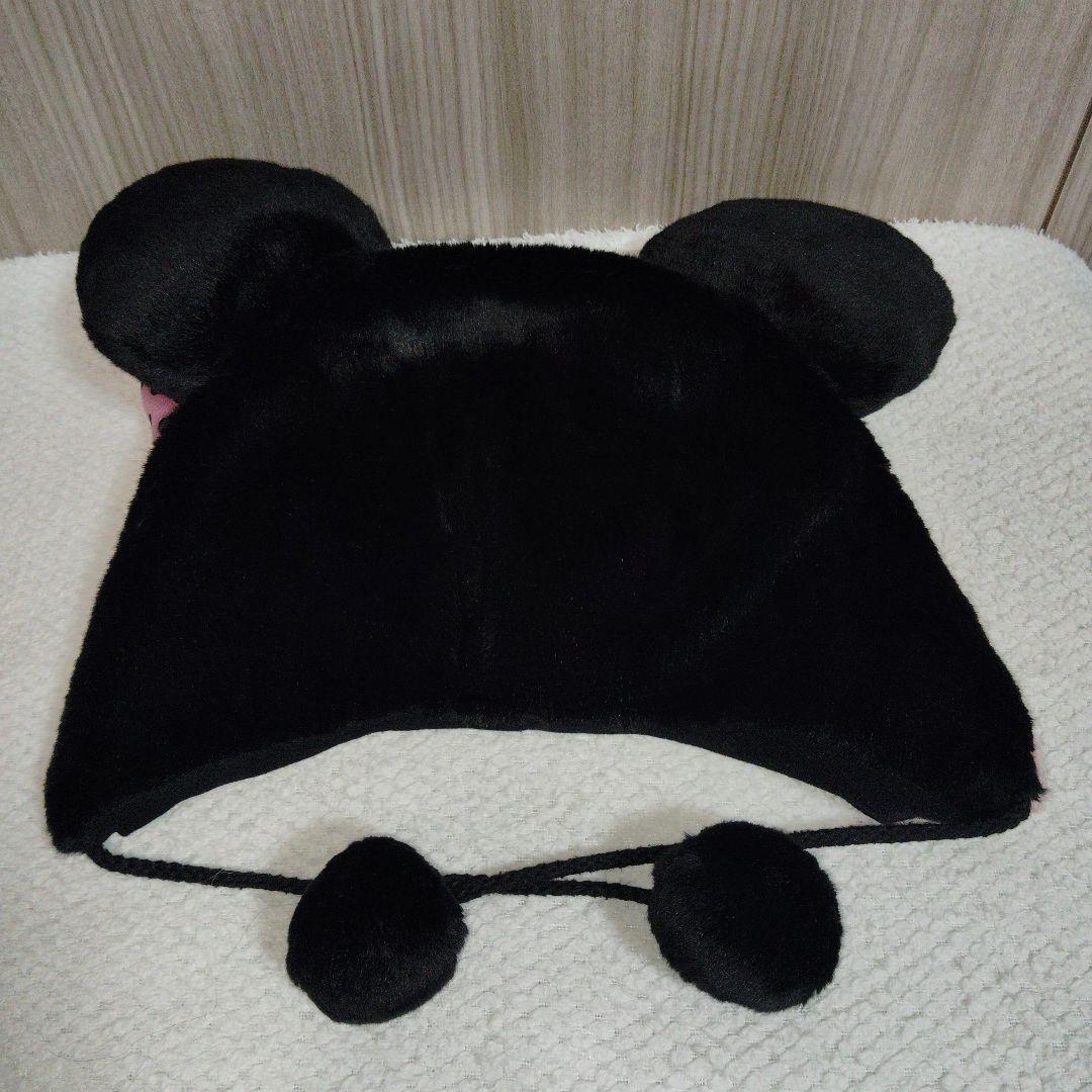 ディズニー　ミニー　黒　ピンク　水玉　リボン　ファンキャップ　ビジュー　ミニパル