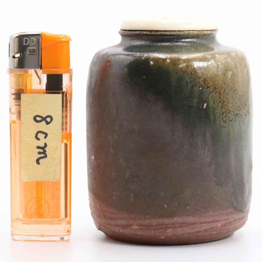 市野克明作 丹波焼 肩衝茶入 段七宝仕覆 茶道具 共箱　V913　N9