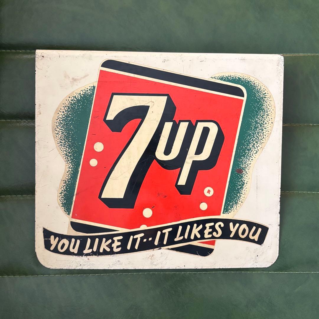 【7UP セブンアップ】アメリカヴィンテージ　突き出し両面看板