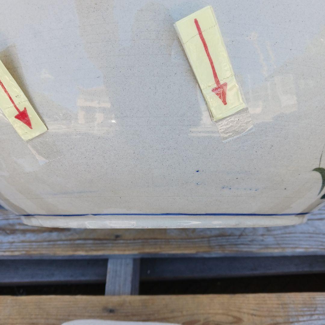 新品　∅50　陶器　睡蓮鉢　特大　メダカ鉢　難有　手書き絵　花柄　手造りLKB2