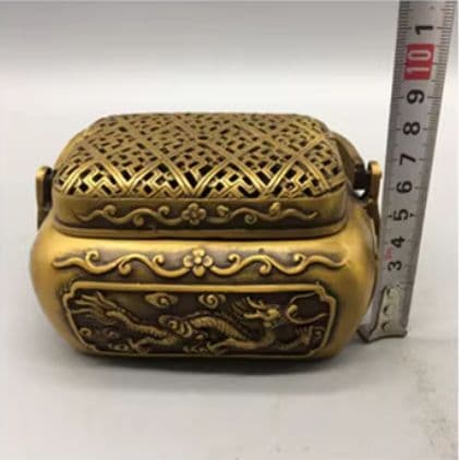 銅器 浮彫騰竜提梁暖手炉 香炉 香具 装飾品 工芸品 置物