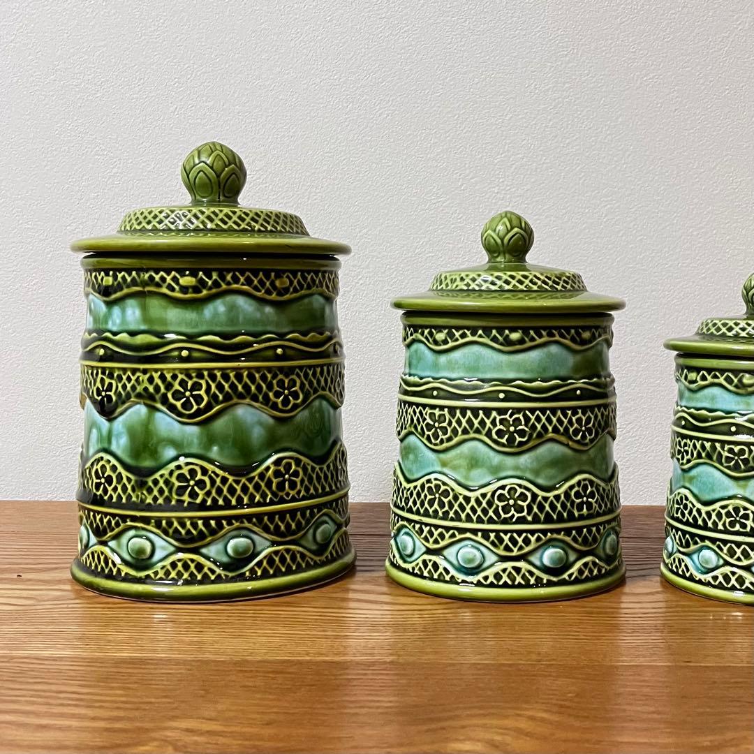ヴィンテージ 陶器製 蓋付きキャニスター ジャー