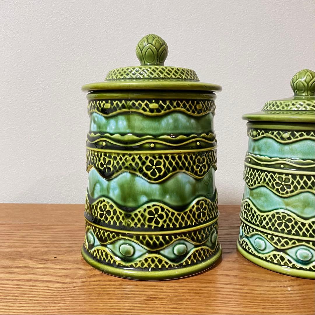 ヴィンテージ 陶器製 蓋付きキャニスター ジャー