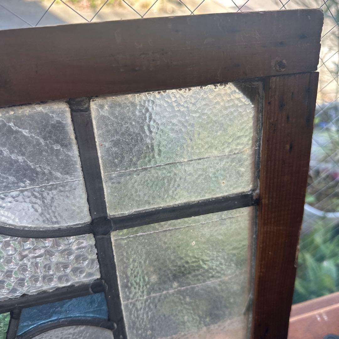 お値下げ❗️アンティークステンドグラス 花 モチーフ 木製フレーム