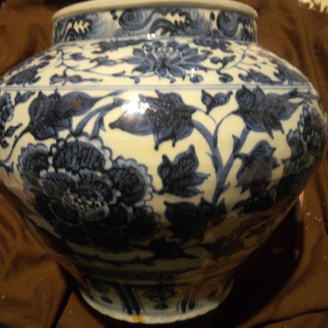 とし　中国陶磁器　元染付　草花文様大壺