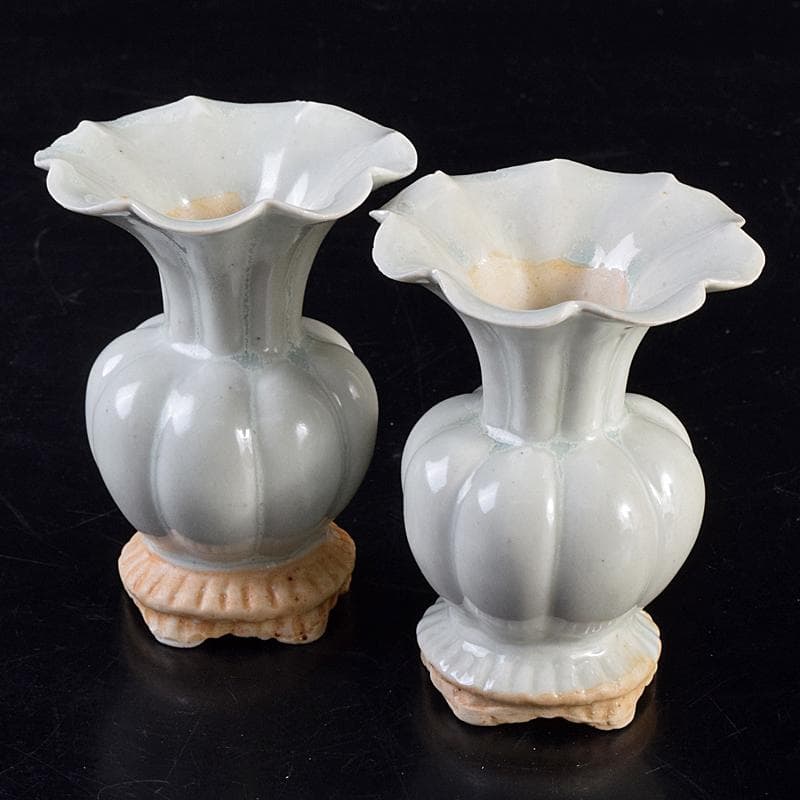 中国　宋代　青白磁　瓜型瓶　一對　M　R8819